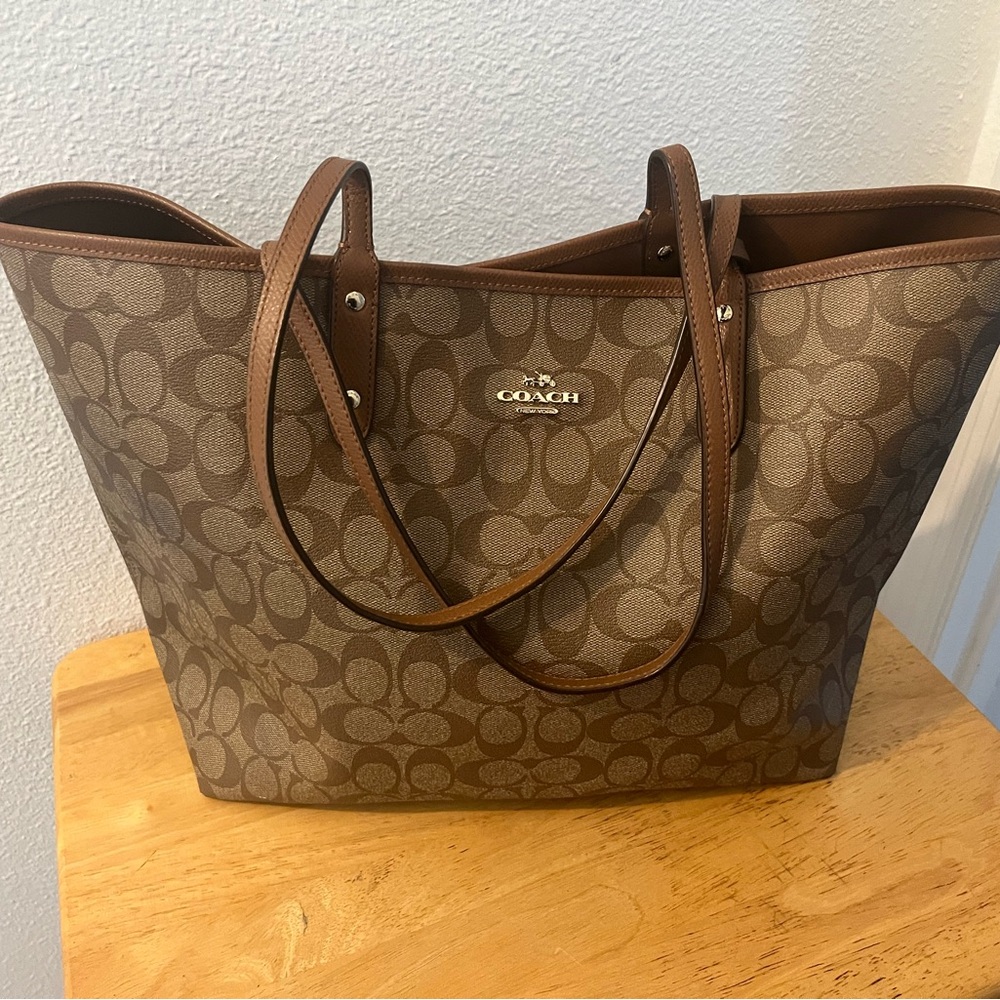 Coach Tan Reversible Signature Tote Bag